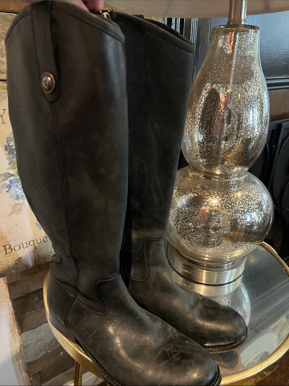 Frye Black Leather Tall Combat Moto Boots